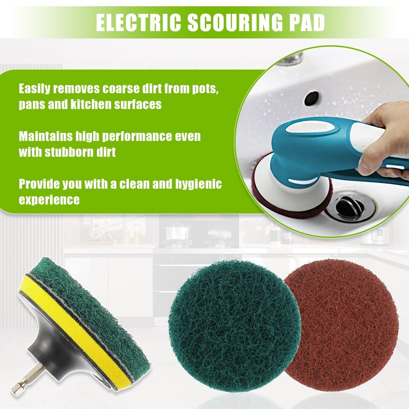 EPLZON 4 Inch Scrub Drill Brush Power Scouring Pads Household Cleaning Set for Kitchen Bathroom 4 Red Pads 4 Green Pads 1 Drill Attachment and 1 Universal Shaft - Image 4